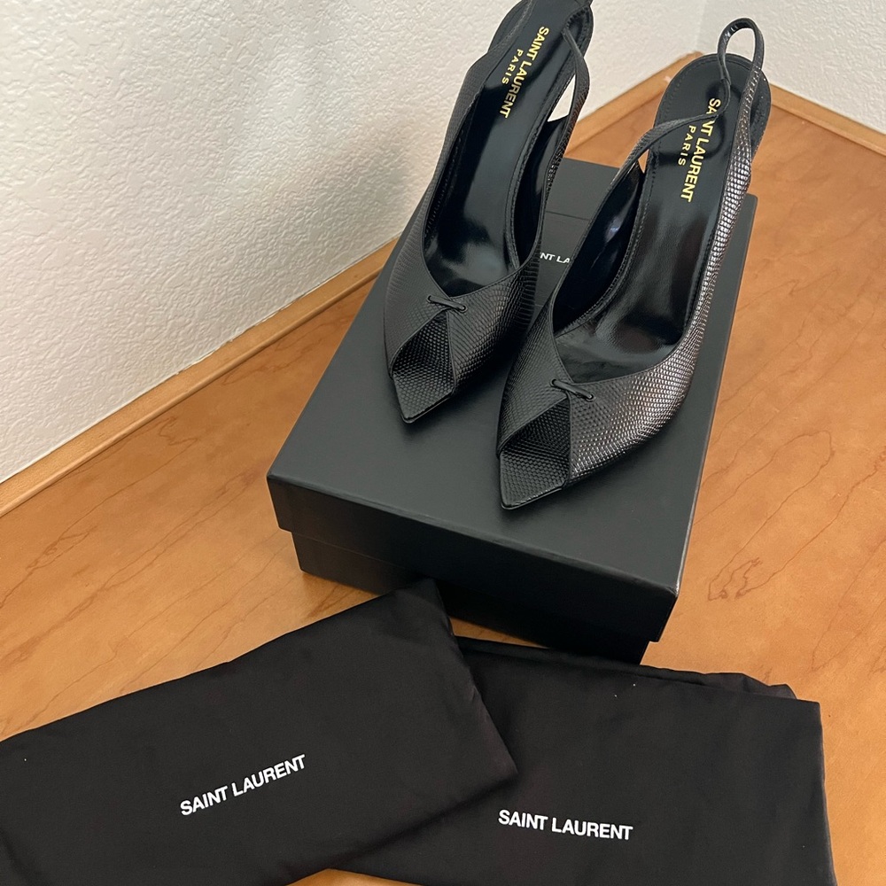 Saint Laurent Textured Black Slingback Heels